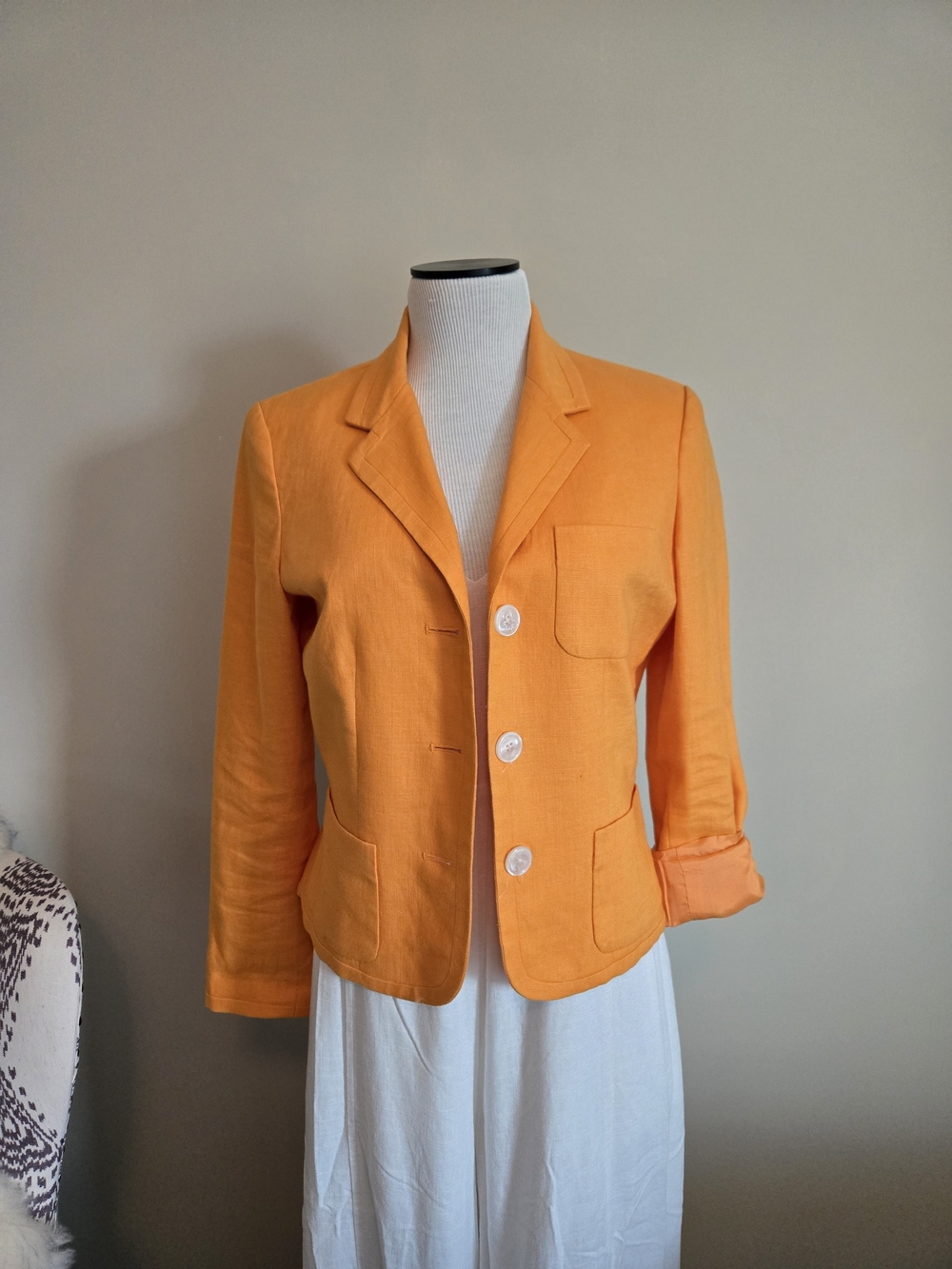 Lauren Ralph Lauren Orange Tailored Linen-Blend Blazer
